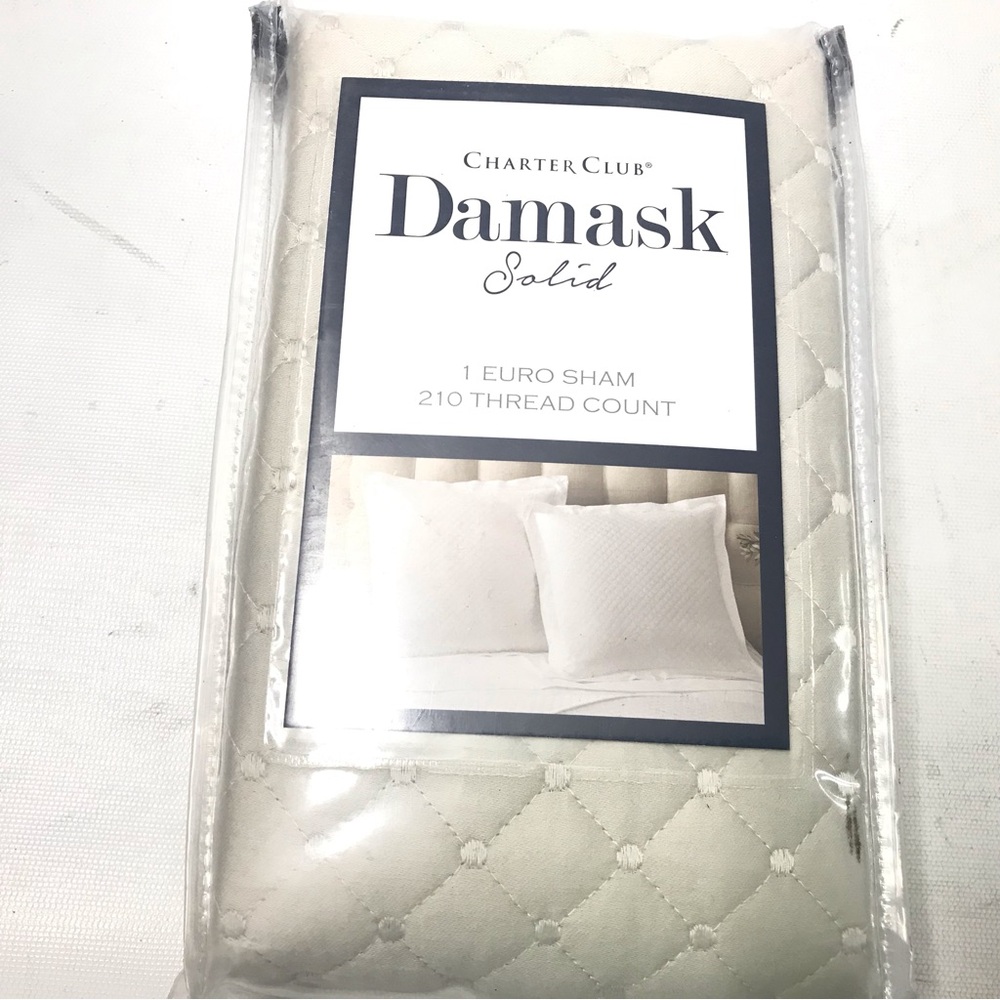 Charter Club Damask Solid Quilted Euro Sham Ivory Sand 210 Thread Count New